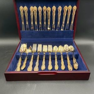 International Gold Electroplate Flatware Set Seats 12